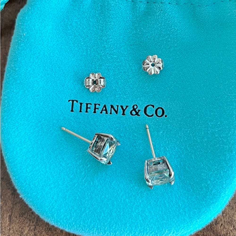 Tiffany and Co. 925 Sterling Silver Cushion Cut Amethyst Stud Earrings